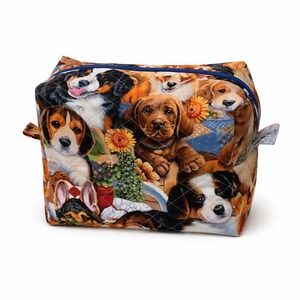 Dog Cat Print Travel Makeup Bag, Quilted Toiletry Organizer, Pet Lover Cosmetic